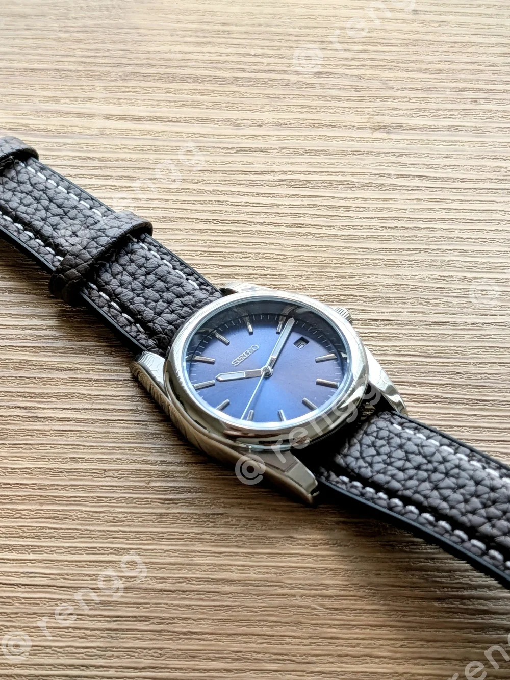 36.5mm Seiko Men's Blue Dial Brown Strap Mod Watch